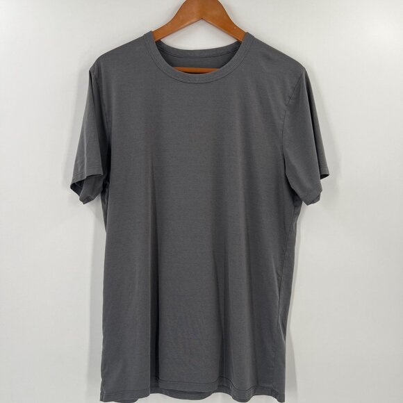 Lululemon Men L Short Sleeve Tee Gray Performance Cotton Blend Logo Gym Workout - Picture 1 of 7